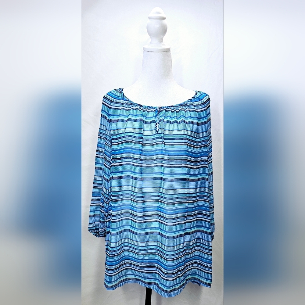 XL Charter Club Blue Striped Blouse